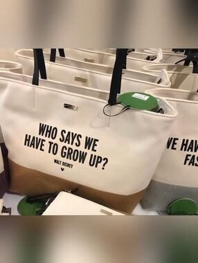 kate spade Cream and Brown Tote with Black Text